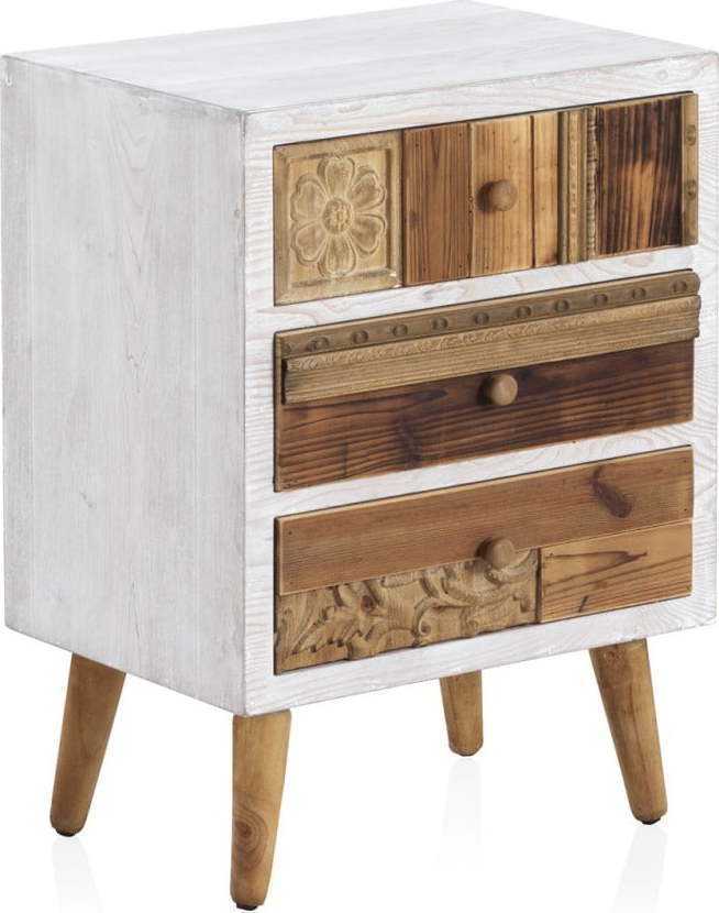 Noční stolek s bílými detaily a třemi šuplíky Geese Rustico Puro