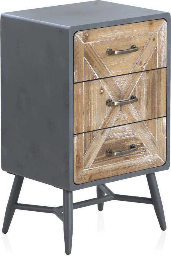Noční stolek s šedými detaily a třemi šuplíky Geese Rustico Duro Geese