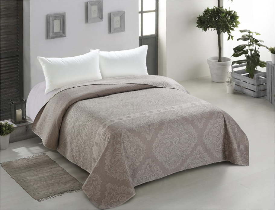 Oboustranný béžový přehoz na jednolůžko AmeliaHome Ornament