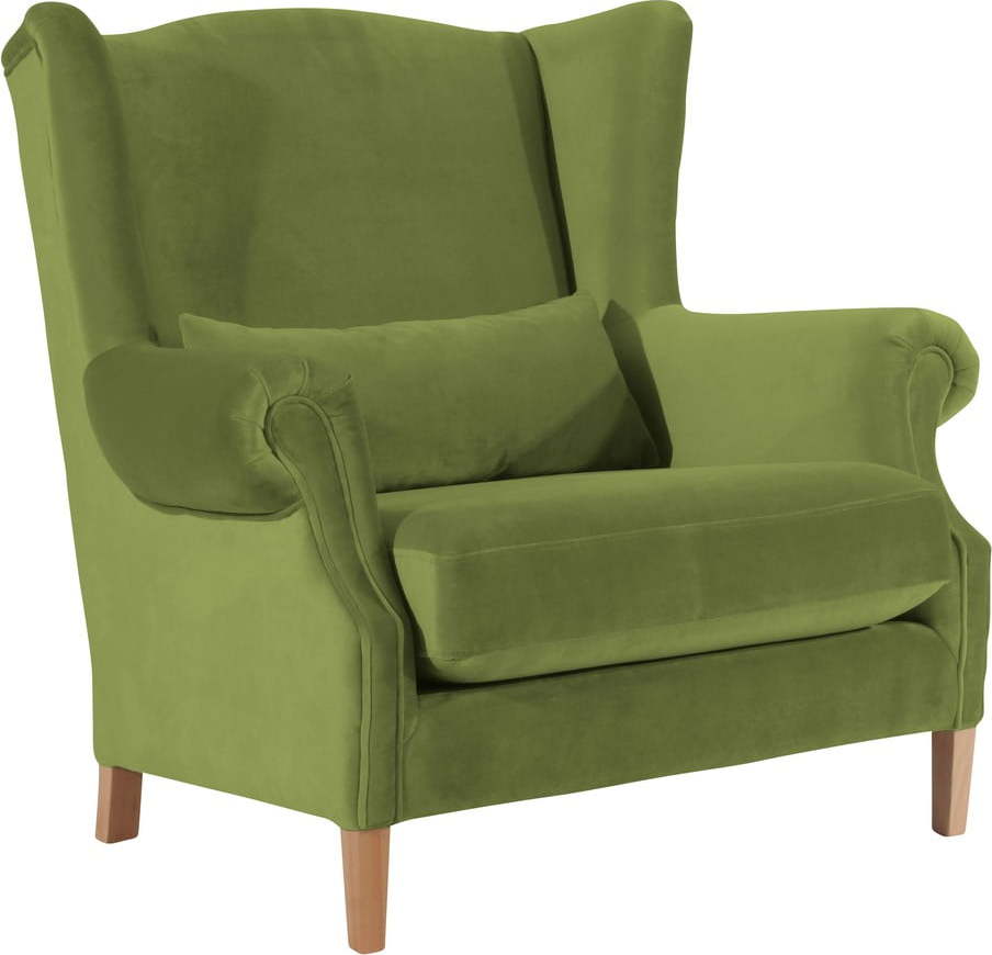 Olivově zelené sametové křeslo ušák Max Winzer Harvey Velvet Max Winzer