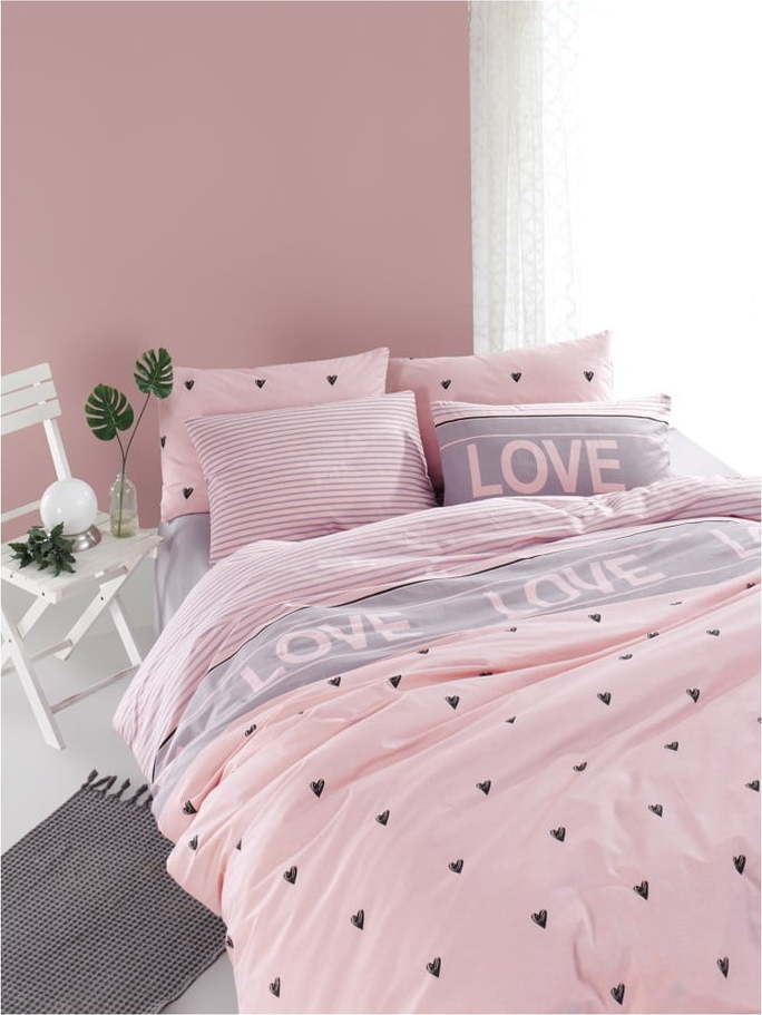 Povlečení s prostěradlem na dvoulůžko z ranforce bavlny Mijolnir Romona Lilac