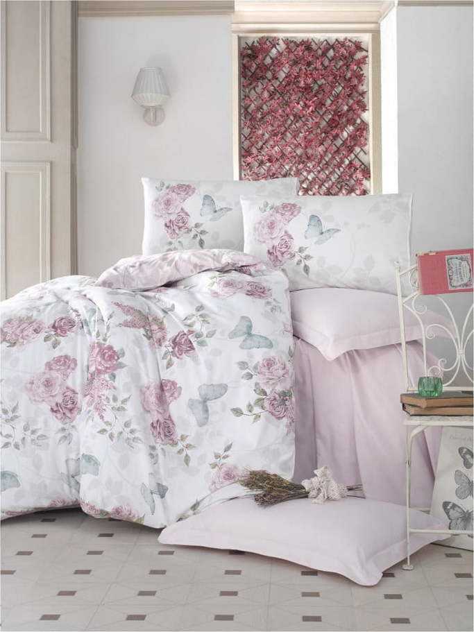 Povlečení z ranforce bavlny s prostěradlem na dvoulůžko Rosell