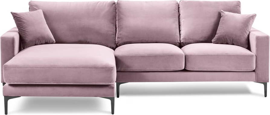 Růžová sametová rohová pohovka Kooko Home Harmony