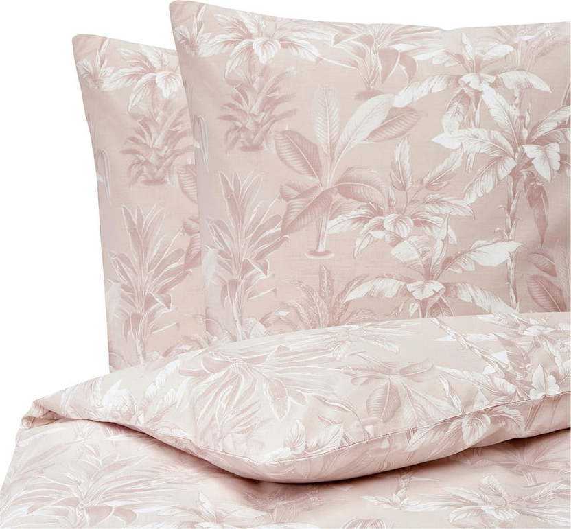 Růžové povlečení na dvoulůžko z ranforce bavlny Westwing Collection