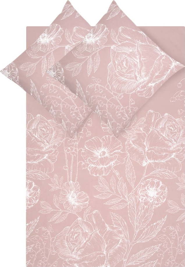 Růžové povlečení z bavlněného perkálu 200x200 cm Keno - Westwing Collection Westwing Collection