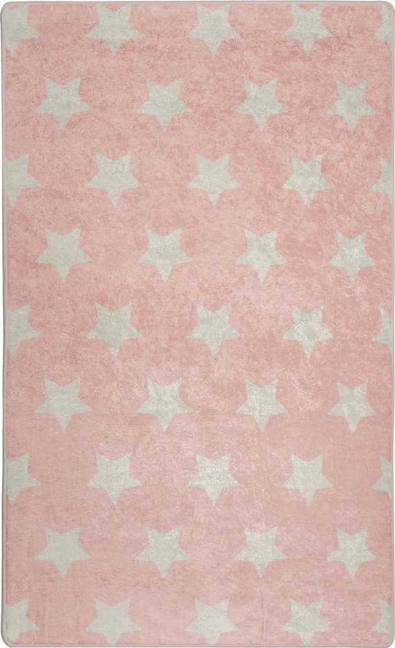 Růžový dětský protiskluzový koberec Chilai Stars