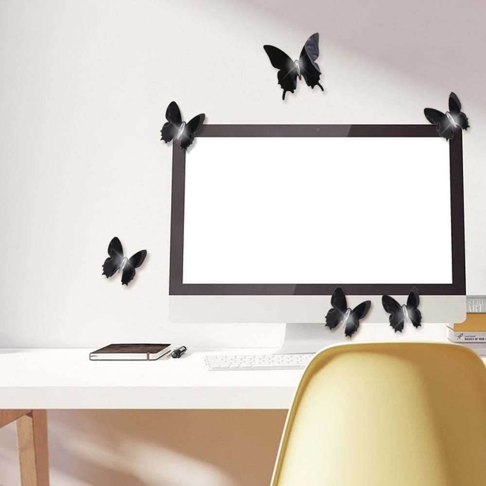 Sada 12 černých adhezivních 3D samolepek Ambiance Wall Butterflies Ambiance