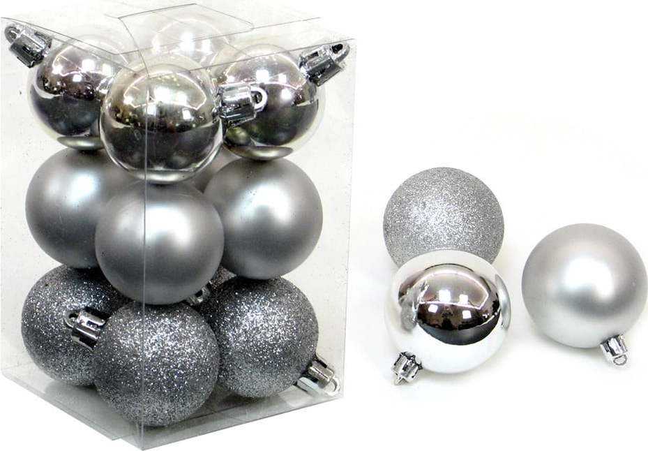 Sada 12 vánočních ozdob ve stříbrné barvě Unimasa Navidad Unimasa