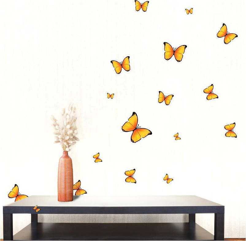Sada 18 nástěnných samolepek Ambiance Yellow Butterflies Sticker Ambiance