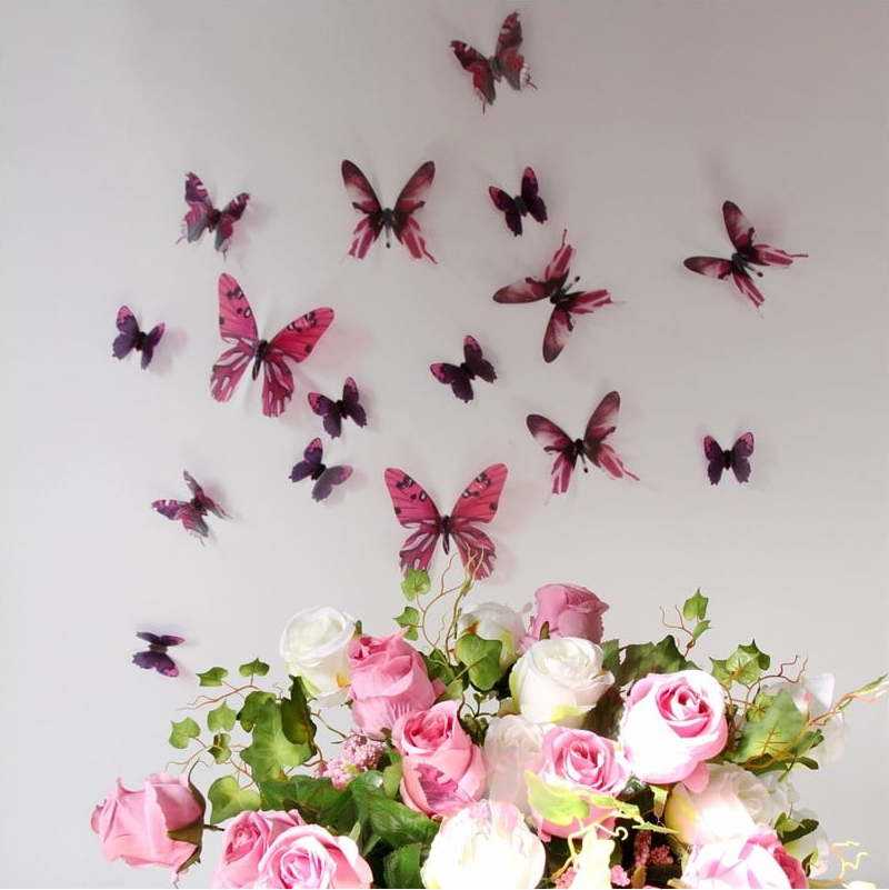 Sada 18 růžových adhezivních 3D samolepek Ambiance Butterflies Ambiance