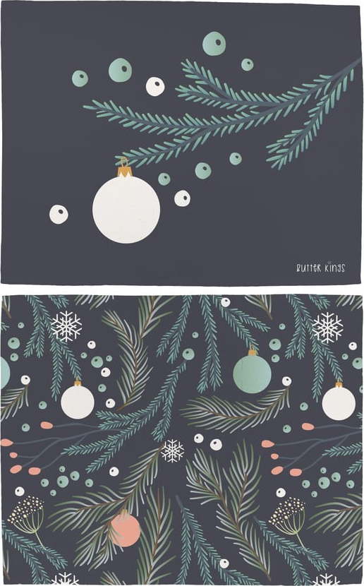 Sada 2 bavlněných prostírání s vánočním motivem Butter Kings Christmas Deco