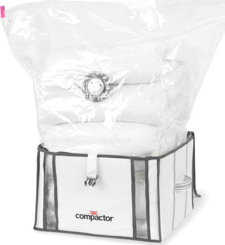 Sada 2 bílých úložných boxů s vakuovým obalem Compactor Life 3D Vacuum Bag