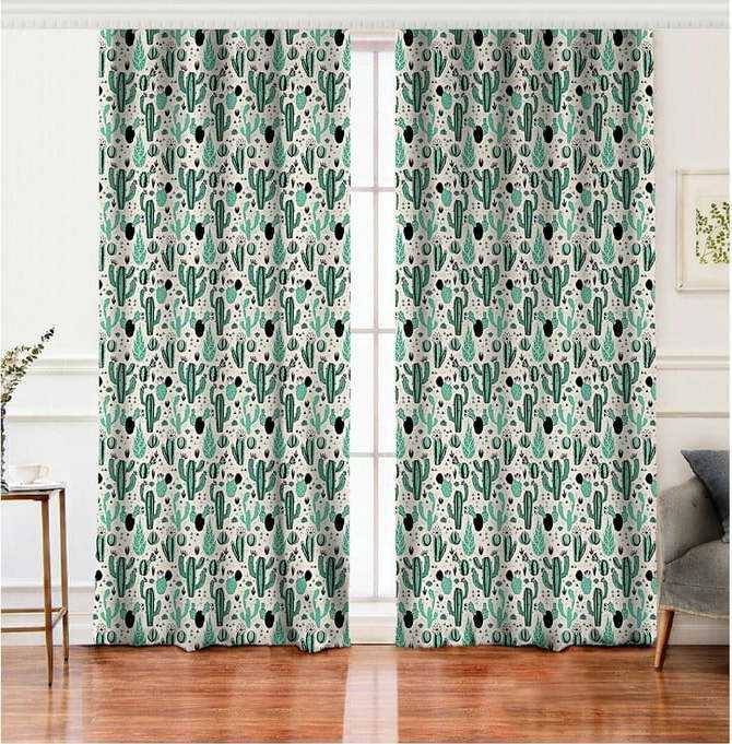 Sada 2 zeleno-bílých závěsů s příměsí bavlny Minimalist Home World