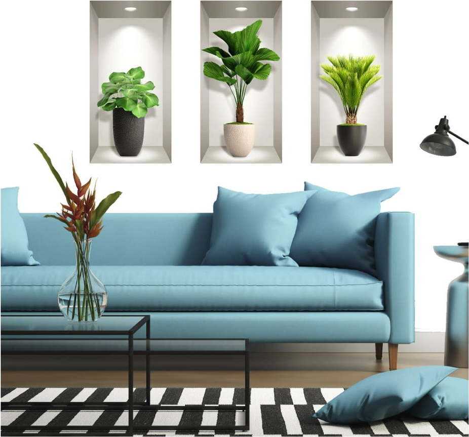 Sada 3 3D samolepek na zeď Ambiance Tropical Plants Ambiance