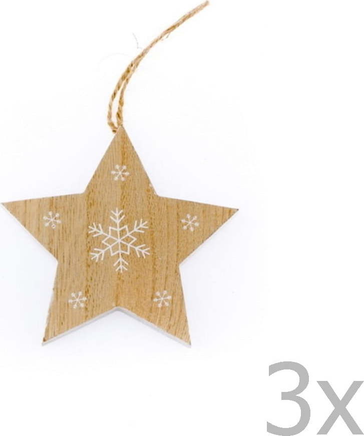 Sada 3 dřevěných závěsných hvězd Dakls Snowflake