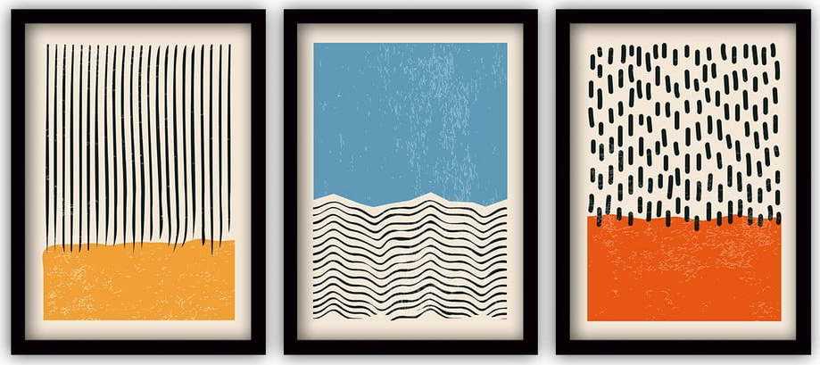 Sada 3 obrazů v černém rámu Vavien Artwork Abstract
