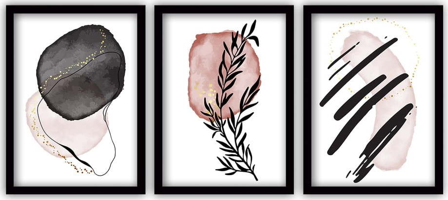 Sada 3 obrazů v černém rámu Vavien Artwork Elegant II.
