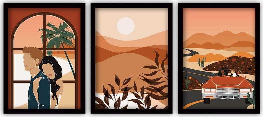 Sada 3 obrazů v černém rámu Vavien Artwork Summer