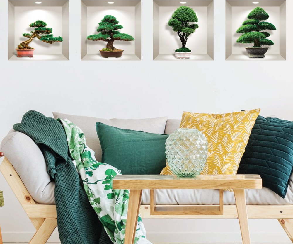 Sada 4 3D samolepek na zeď Ambiance Bonsai Design Ambiance