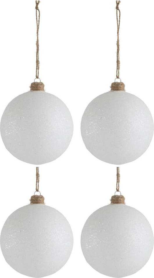 Sada 4 bílých skleněných vánočních ozdob J-Line Xmas