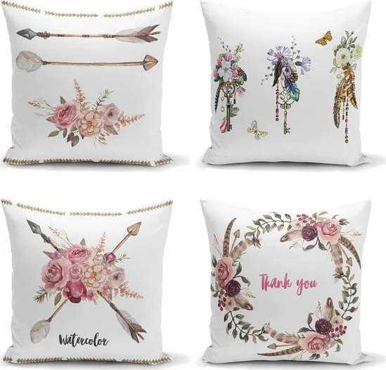 Sada 4 dekorativních povlaků na polštáře Minimalist Cushion Covers Flower Key