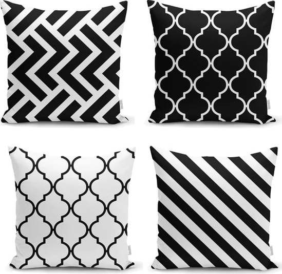 Sada 4 povlaků na polštáře Minimalist Cushion Covers BW Graphic Patterns