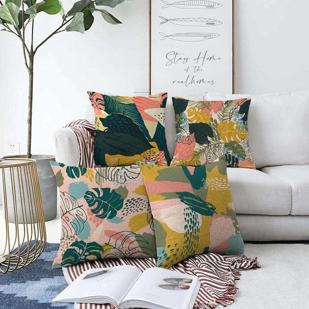 Sada 4 povlaků na polštáře Minimalist Cushion Covers Colorful Leaves