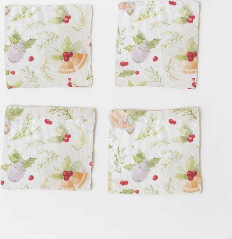 Sada 4 vánočních lněných podtácků Linen Tales Merry