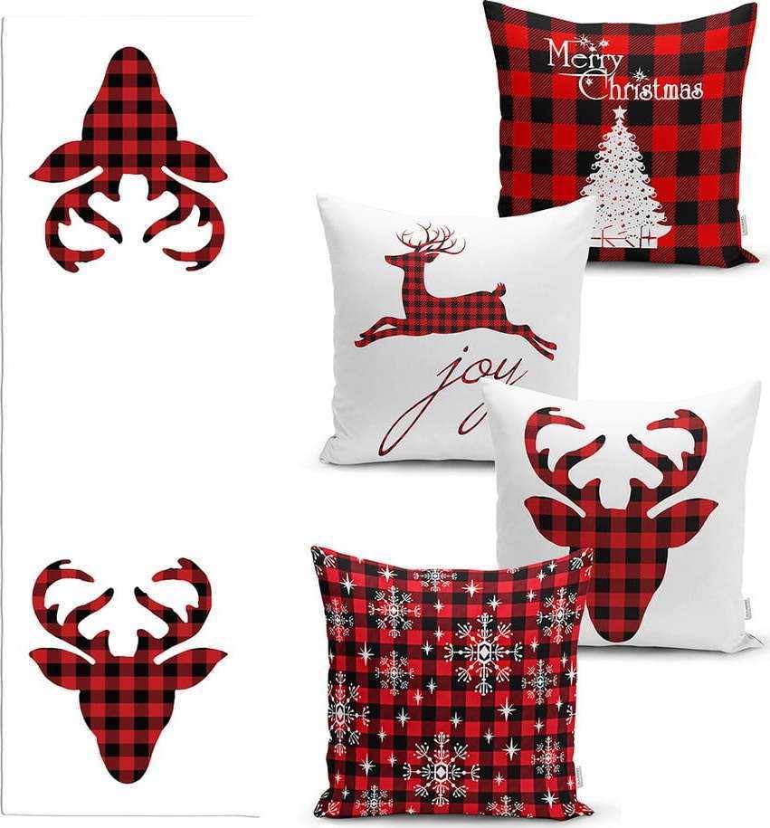 Sada 4 vánočních povlaků na polštář a běhounu na stůl Minimalist Cushion Covers Christmas Tartan Minimalist Cushion Covers