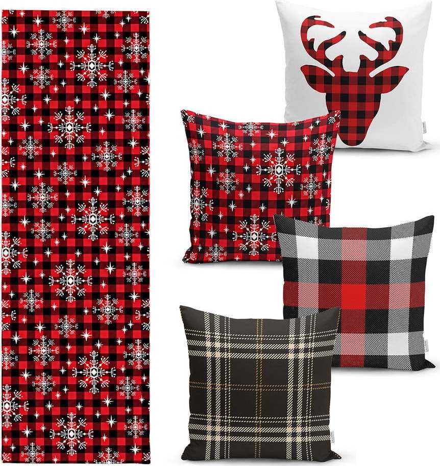 Sada 4 vánočních povlaků na polštář a běhounu na stůl Minimalist Cushion Covers Snowflake Minimalist Cushion Covers