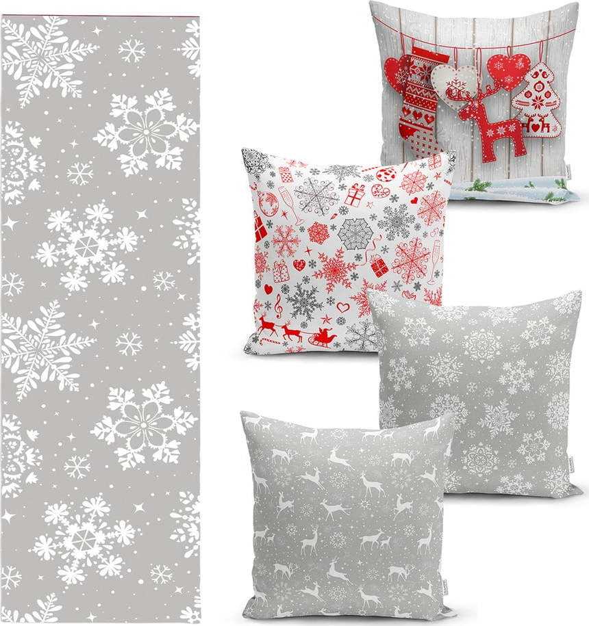 Sada 4 vánočních povlaků na polštář a běhounu na stůl Minimalist Cushion Covers Snowflakes Minimalist Cushion Covers