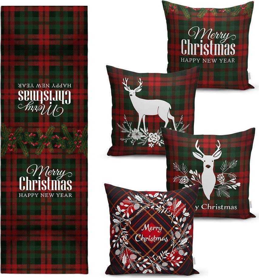 Sada 4 vánočních povlaků na polštář a běhounu na stůl Minimalist Cushion Covers Tartan Christmas Minimalist Cushion Covers