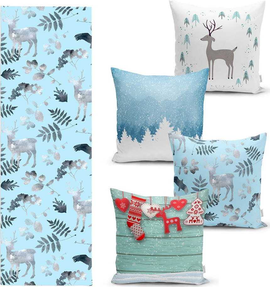Sada 4 vánočních povlaků na polštář a běhounu na stůl Minimalist Cushion Covers Winter Wonderland Minimalist Cushion Covers