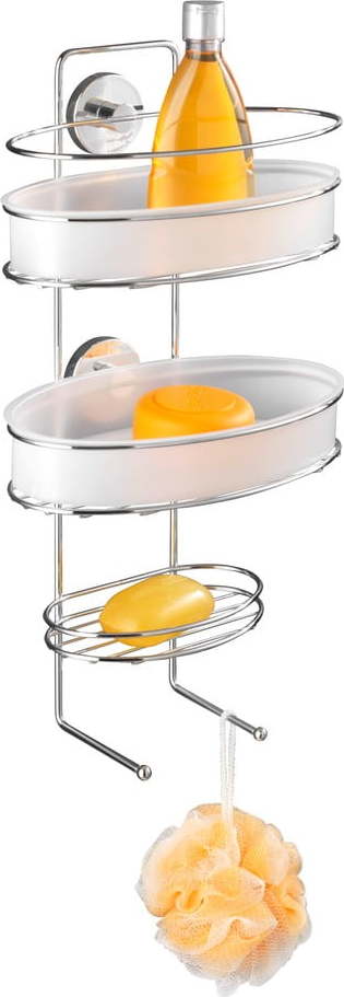 Samodržící třípatrová polička s miskami a háčky Wenko Vacuum-Loc