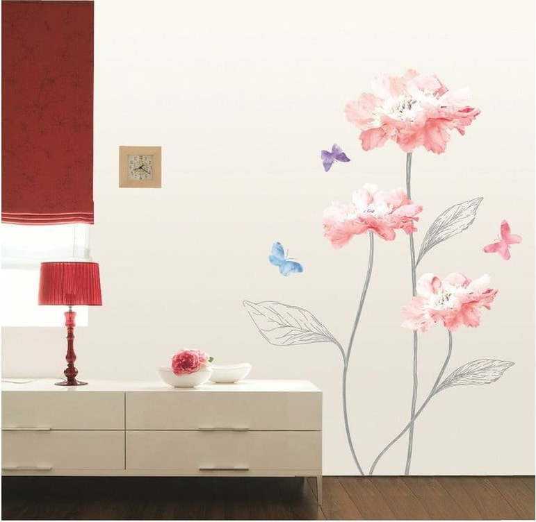Samolepka Ambiance Light Pink Flowers And Butterflies Ambiance