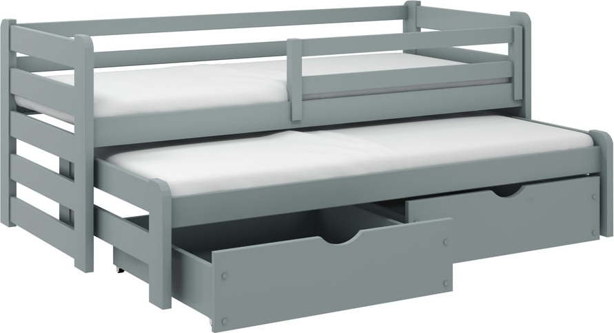 Šedá dětská postel s výsuvným lůžkem s úložným prostorem 90x190 cm Senso - Lano Meble Lano Meble