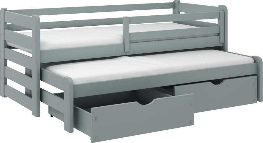 Šedá dětská postel s výsuvným lůžkem s úložným prostorem 90x200 cm Senso - Lano Meble Lano Meble