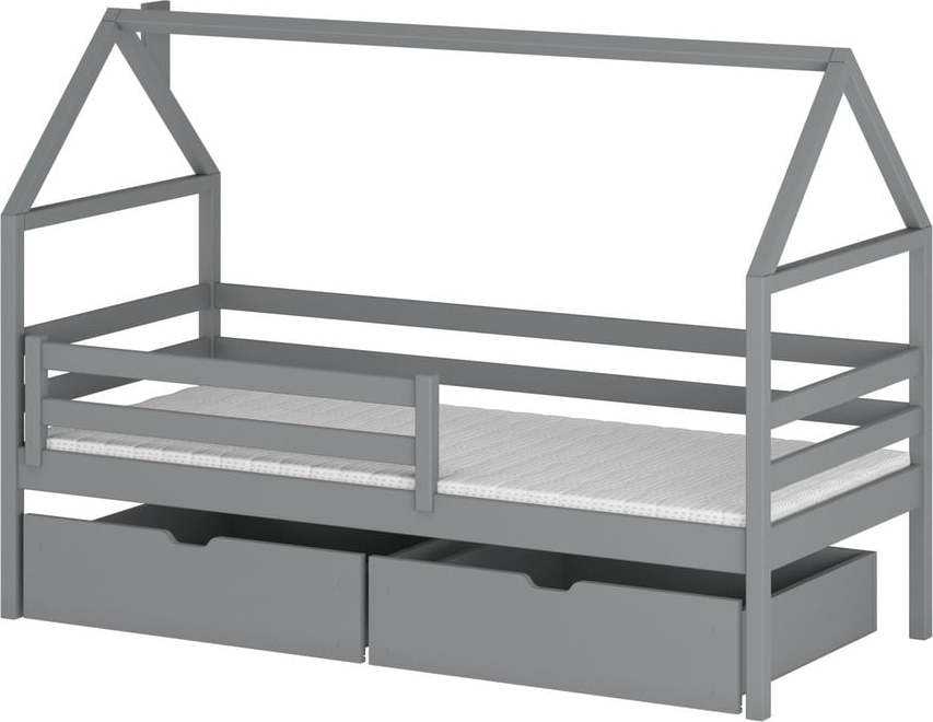 Šedá domečková dětská postel s úložným prostorem 80x160 cm Aron - Lano Meble Lano Meble