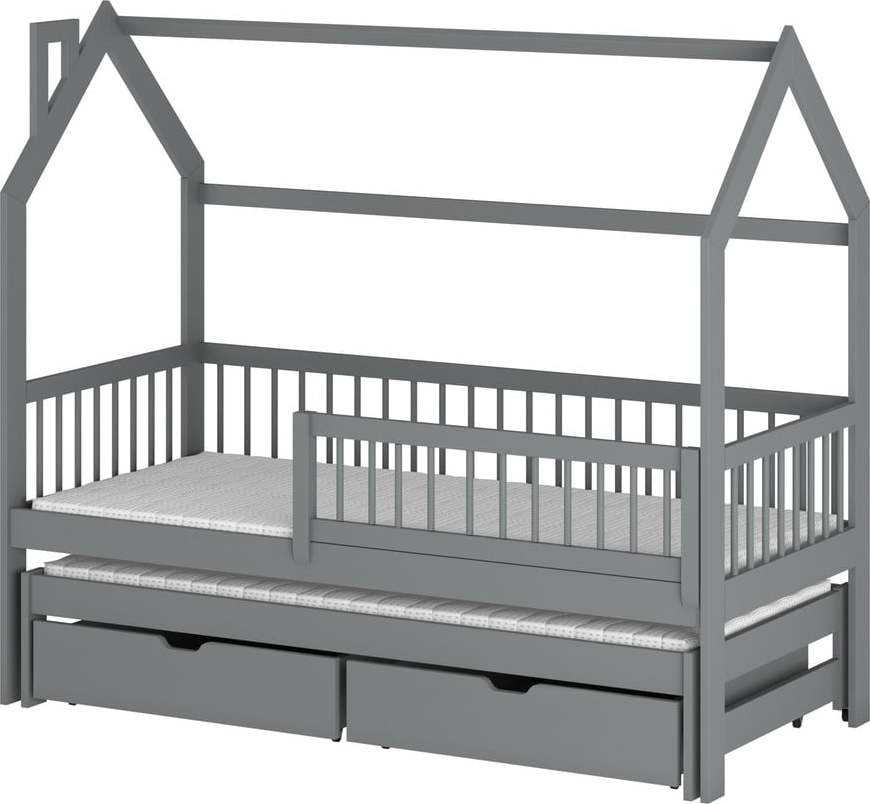 Šedá domečková dětská postel s úložným prostorem 80x160 cm Papi - Lano Meble Lano Meble