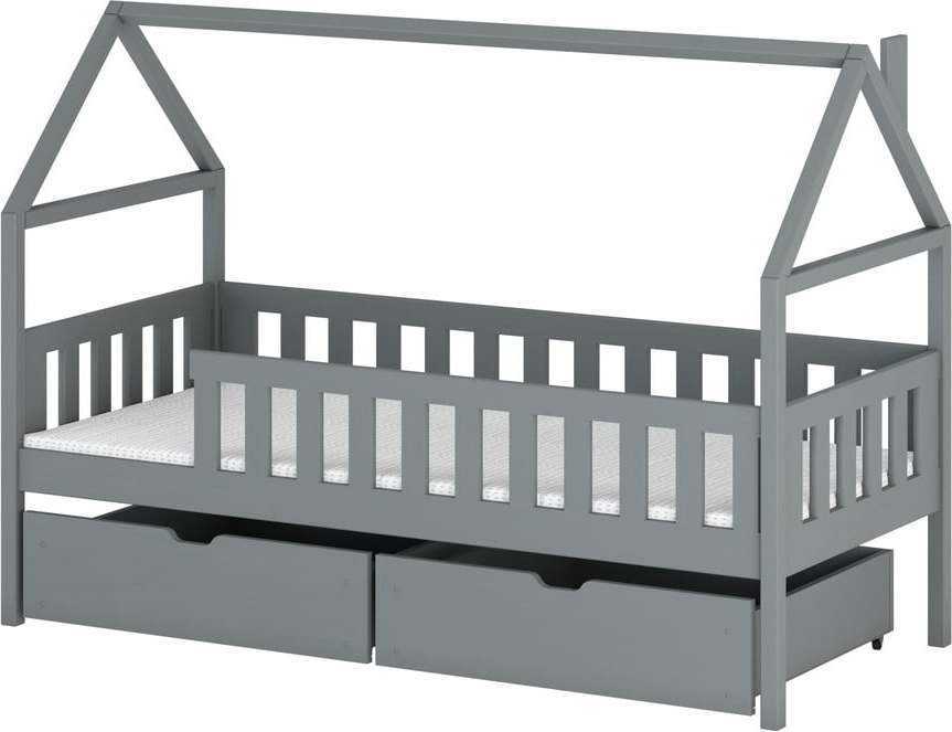 Šedá domečková dětská postel s úložným prostorem 90x190 cm Domi - Lano Meble Lano Meble