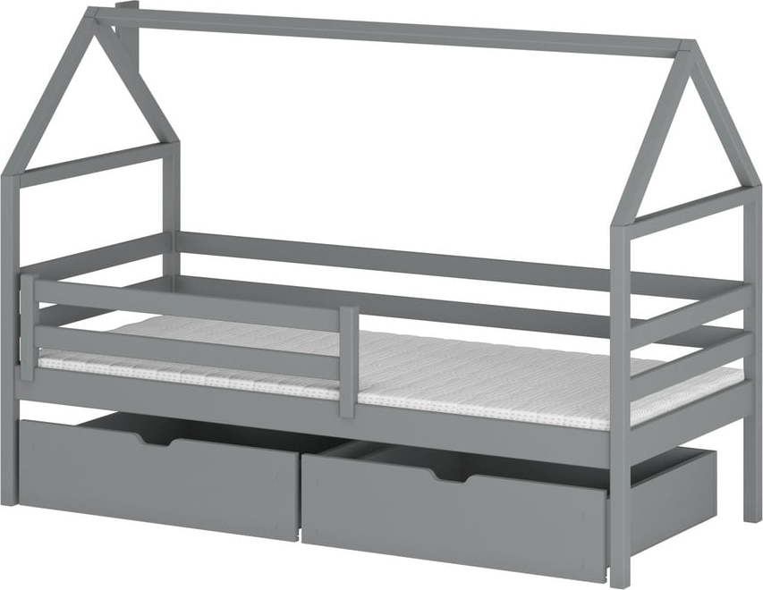 Šedá domečková dětská postel s úložným prostorem 90x200 cm Aron - Lano Meble Lano Meble
