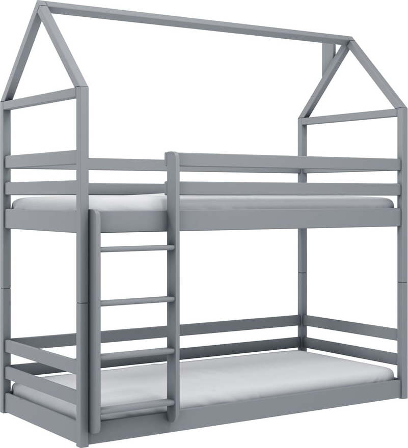 Šedá domečková/patrová dětská postel 70x160 cm Axel - Lano Meble Lano Meble