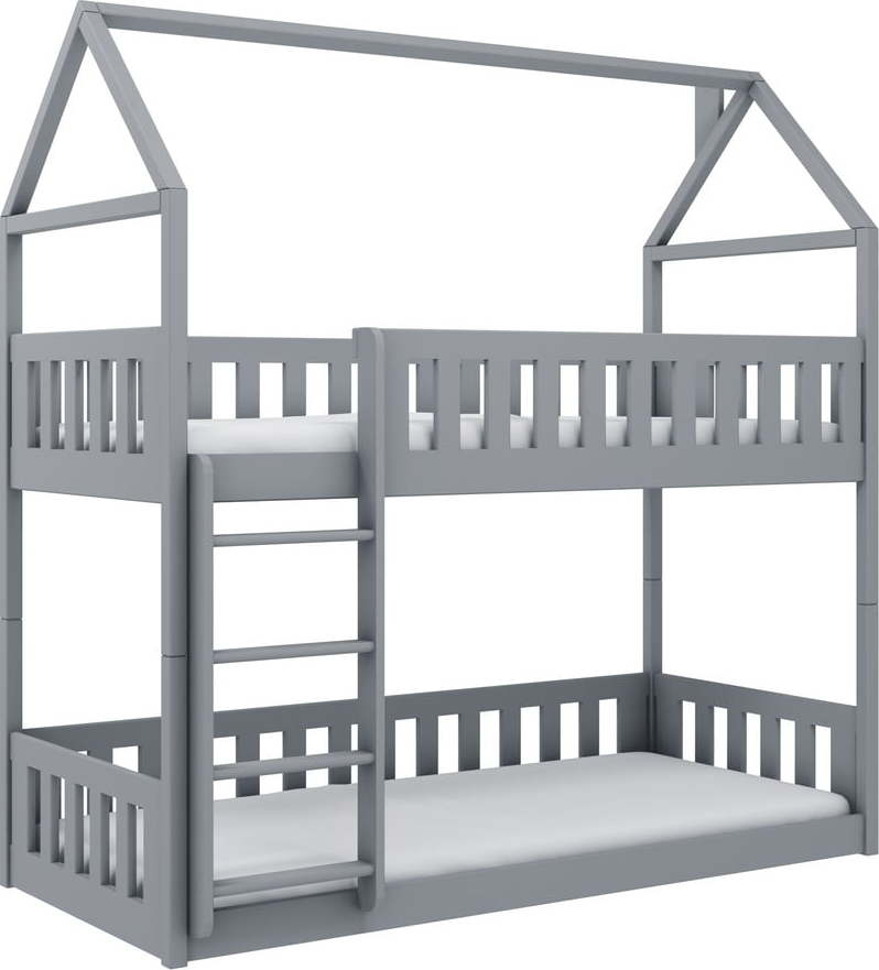 Šedá domečková/patrová dětská postel 70x160 cm Pola - Lano Meble Lano Meble
