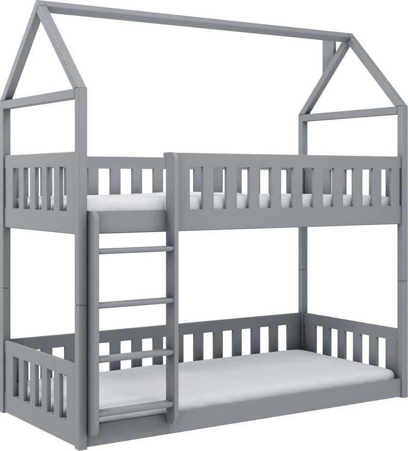 Šedá domečková/patrová dětská postel 80x160 cm Pola - Lano Meble Lano Meble