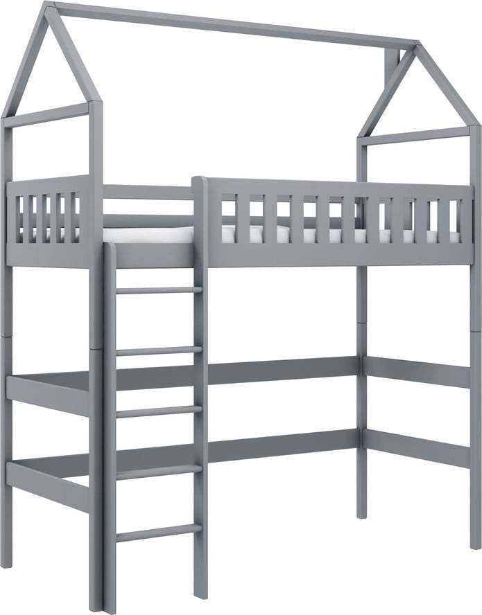 Šedá domečková/vyvýšená dětská postel 70x160 cm Otylia - Lano Meble Lano Meble