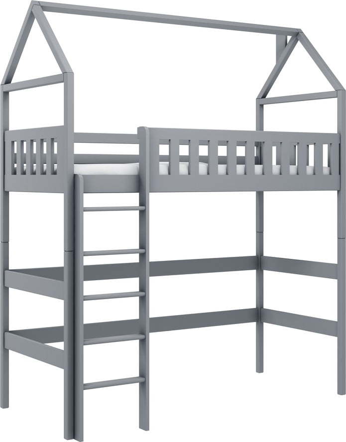 Šedá domečková/vyvýšená dětská postel 80x200 cm Otylia - Lano Meble Lano Meble