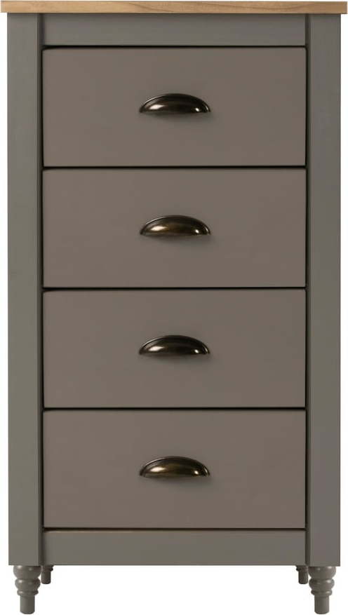 Šedá komoda z masivního borovicového dřeva se 4 zásuvkami Marckeric Joyce