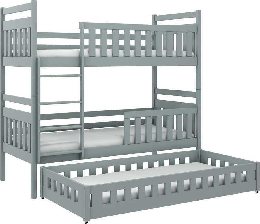 Šedá patrová dětská postel 70x160 cm Oliwia - Lano Meble Lano Meble
