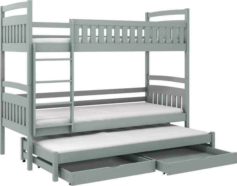 Šedá patrová dětská postel s úložným prostorem 80x160 cm Blanka - Lano Meble Lano Meble