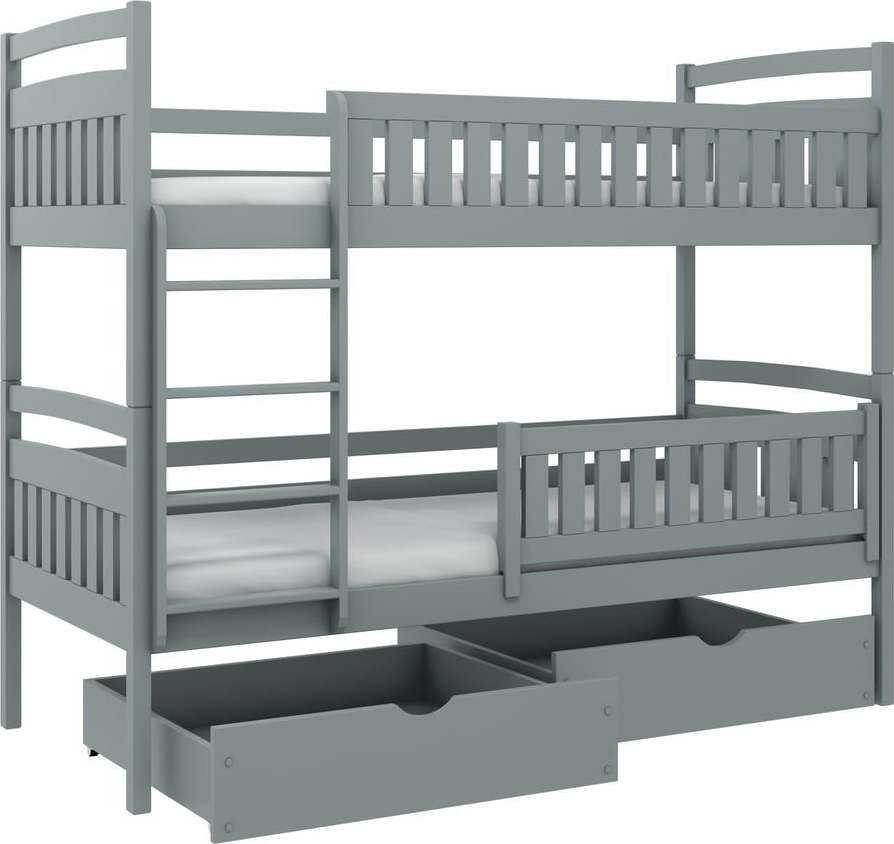 Šedá patrová dětská postel s úložným prostorem 90x190 cm Ignas - Lano Meble Lano Meble